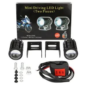 Lampu Kabut LED Sepeda Motor Universal, Lampu Depan Sepeda Motor SUV ATV Off Road, Lampu Kabut Mengemudi Mini, Lampu Sorot Rendah Tinggi Warna Ganda