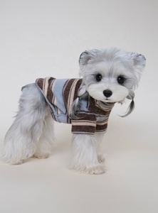 ストライプ柄ペット犬用セーター ソフトで暖かいハーフタートルネック子犬用シャツ 小型犬用 秋冬ペット服 - Product Image 6