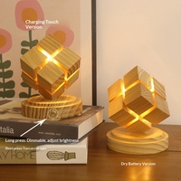 Lampe de chevet créative en bois d'hévéa à quatre couches, design moderne et épuré, commande tactile, batterie intégrée