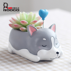 Maceta de Resina Pintada <span class=keywords><strong>a</strong></span> <span class=keywords><strong>Mano</strong></span> con Diseño de Dibujos Animados ROOGO Personalizada para Plantas Suculentas, Decoración Verde de Escritorio para Jardín - Product Image 1