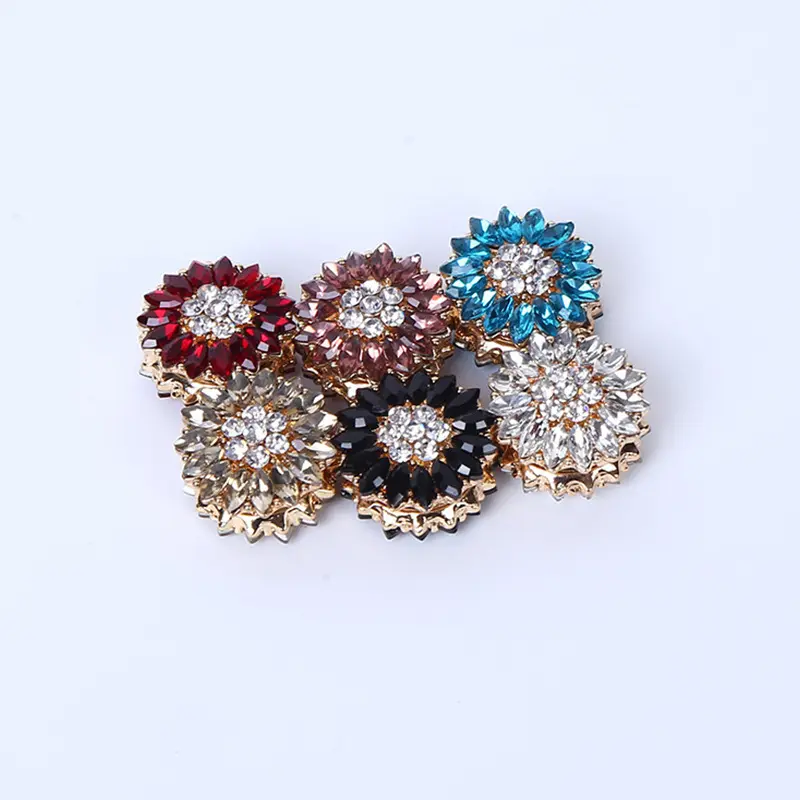 New Luxury Crystal Flower Round Brooches Rhinestone Magnet Button Muslim Scarf Buckle Jewelry Magnet Brooch Hijab Pin