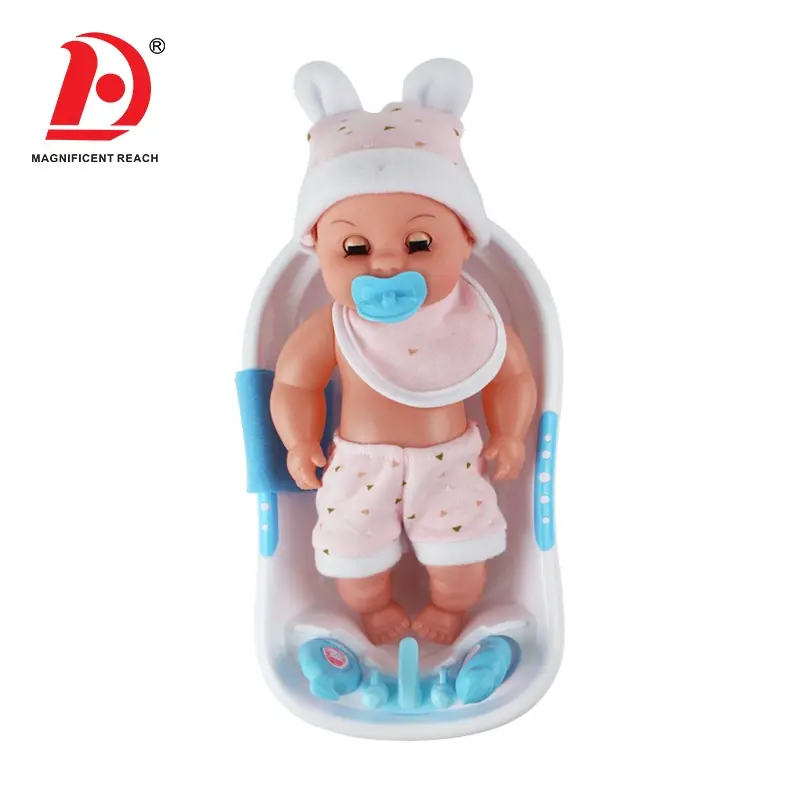 HUADA Günstige 12 Zoll Blink Augen Kunststoff Baby Boy Pee Doll Spielzeug Set mit Nippel & Badewanne