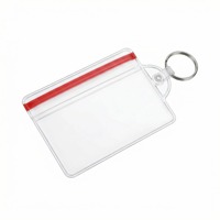Dompet Kartu Horizontal Transparan Lembut Warna Merah Tahan Air dengan Ritsleting, Ringan, Gantungan Kunci, Tempat ID Card, Dompet PVC untuk 3 Kartu