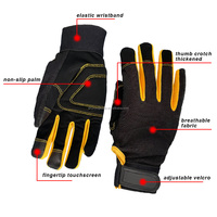 Gants de travail confortables antidérapants et anti-vibrations à doigts complets, résistants à l'usure, en cuir et polyester, gants de sécurité pour la construction