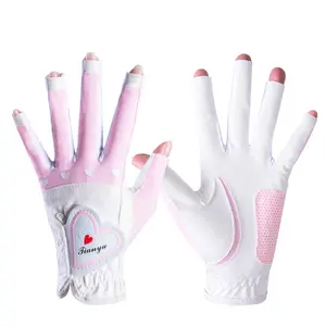 Luvas de golfe respiráveis direita e esquerda para mulheres, rosa e branco, atacado, verão, golfer