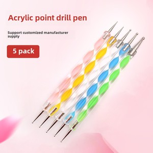 Lot de 5 stylos à double embout pour nail art, avec pince à strass en nylon et pince à crayon acrylique, outil de manucure - Product Image 1