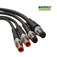 Expédié de l'usine BAYMRS M12 Femelle 90 °   Connecteur circulaire M12 à 3, 4, 5, 8, 12 broches avec fils à extrémités ouvertes, codage A, et câble PVC PUR