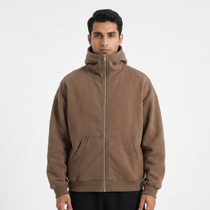 Meilleur prix – Hoodie unisexe en polaire style streetwear, cagoule ninja à double capuche, fermeture éclair intégrale, 100 % coton, couleurs et logo personnalisables - Product Image 1