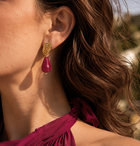 Orecchini Pendenti Bohemien Vintage Medievali con Pietra Naturale Rossa, Placcati Oro 18k, a Fiore, in Acciaio Inossidabile, Stile <span class=keywords><strong>Palazzo</strong></span> - Product Image 1
