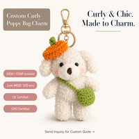 Porte-clés en peluche chien bouclé personnalisé avec logo, breloque de sac bouledogue, cadeau pour enfants, vente en gros, usine OEM ODM, 12 cm