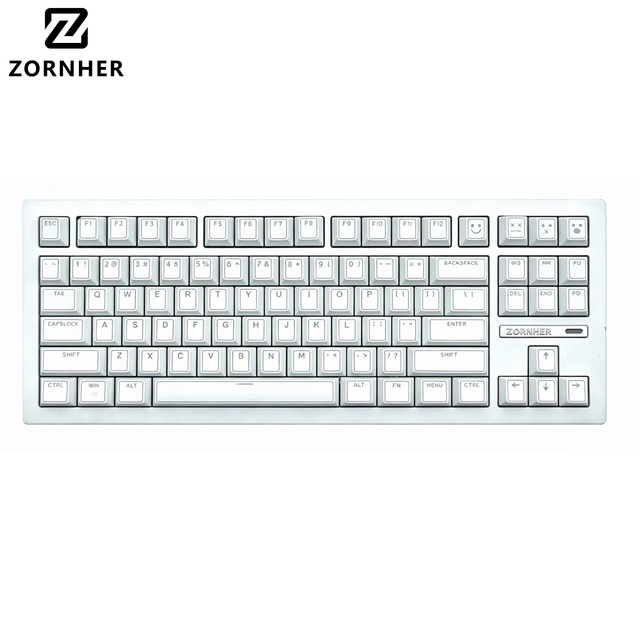 ZORNHER ZH870 White Moonlight 88-Key RGB Backlit Hot-Swap Mechanical Keyboard Wireless Tri-Mode for Gaming & Office