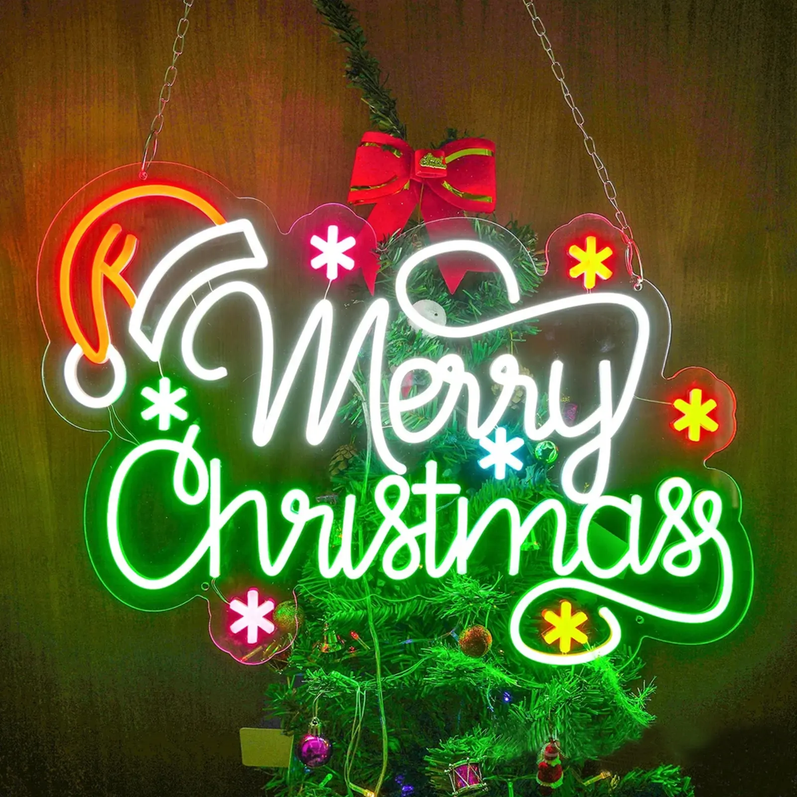Winbo Merry क्रिसमस पार्टियों के लिए ऐक्रेलिक पैनल दीवार सजावट नाइट लाइट के साथ साइन लाइट