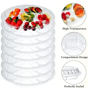 PET recycelbare klare runde Kunststoff-Vorspeise Servier fächer Platten zum Mitnehmen Behälter mit Deckel