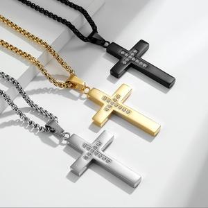 패션 스테인레스 스틸 다이아몬드 상감 부드러운 기독교 보석 크로스 펜던트 매력 2023 목걸이 - Product Image 1