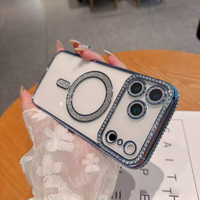 Femmes Filles Mignon Bling Sparkly Diamond Wireless Charging Soft TPU Plating Bumper Magnetic Case pour iPhone 17 Pro Max 17 Air