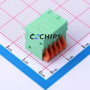 DB141R-2.54-5P-GN Spring Terminal Block Bent Lead Through Hole,P=2.54mm Connector 1x5P 2.54mm Green 5P - Product Image 2