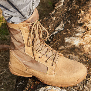 DSF23 717 Tactical <b>Hiking</b> <b>Boots</b> Men Suede Waterproof Outdoor All Season Tan High Top Lace Up Zipper Design - Product Image 3