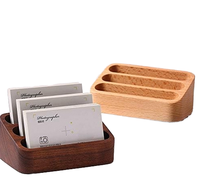 Support de cartes de visite en bois de hêtre naturel, porte-cartes de visite en bois multi-compartiments, présentoir de cartes de visite compact en bois pour bureau
