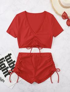 <span class=keywords><strong>JSN</strong></span> nueva llegada cuerda de corbata fruncida Color sólido ropa de playa trajes de baño para mujeres - Product Image 5
