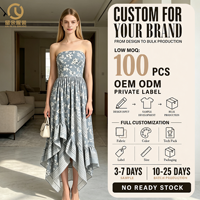 Robe d'été asymétrique à volants pour femme, style bohème, imprimé floral, bustier, taille smockée, idéale pour les fêtes, personnalisable OEM/ODM