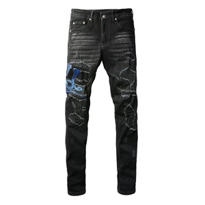 Pantalones vaqueros informales de estilo recto para hombre, parche bordado en los pies, estilo callejero 3D, marca vaquera lavada de talla grande para hombre - Product Image 2