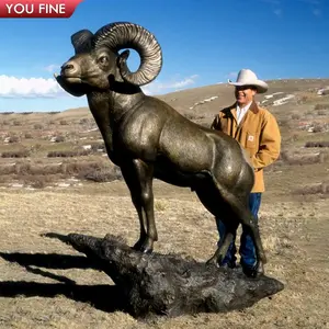 Outdoor Animals Life Size Brass Bronze Ram Bighorn Sheep Goat Statues Sculpture