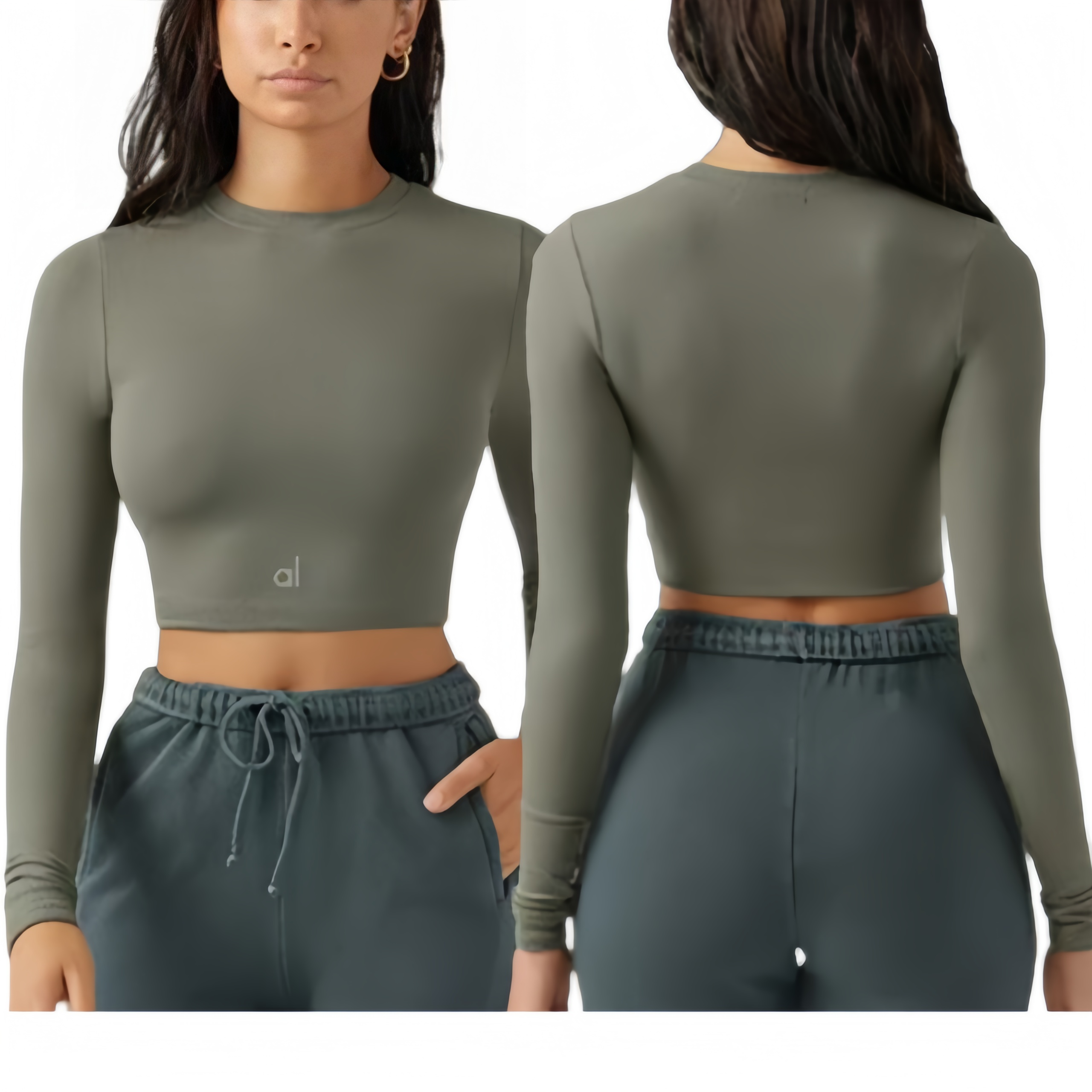 Newly Designed AL Women' Round Neck Slim Fit Short T-shirt, Quick Drying Breathable Long Sleeved Pilates Running Yoga Sports Top