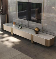 Ensemble de meuble TV et table basse en bois avec plateau en marbre de luxe moderne pour salon, beige, console flottante, design de meubles