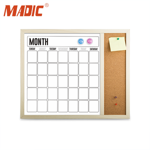 Magnetic Chalkboard Calendar 36" X 24" Black Boards for <strong>Walls</strong> Monthly <strong>Planner</strong> Board Bulletin Combo Board Wooden Frame - Product Image 2