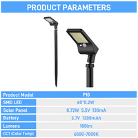 Projecteur solaire de jardin LED IP65 DC 183LM, rechargeable par piles AA, rotatif à 360°, 3 modes, détecteur de mouvement PIR, sécurité