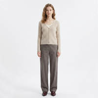 Cardigan en cachemire rayé personnalisé avec logo, vente en gros, pull décontracté à col en V pour femme, veste en tricot uni, vente directe d'usine