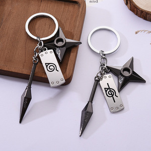 Nouveau R-Sale Porte-clés en alliage métallique trois pièces, style dessin animé Anime Rebel Ninja, avec motif Shuriken et protection frontale, impression numérique - Product Image 3