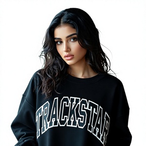 Custom Oversized Fleece <b>Pullover</b> <b>Women</b> Trackstar Printed Crewneck Sweatshirt Heavyweight Streetwear Winter Apparel Wholesale - Product Image 1