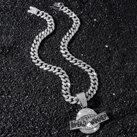 Pendentif en strass Shark Mouth BREAD WINNER, style hip-hop pour homme, avec chaîne maille cubaine Miami
