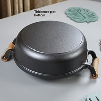 Gusseiserne Bratpfanne mit Holzgriffen, Doppelgriffen und Vertieftem Design, Unbeschichtet; Geeignet für Pfannkuchen, Dampfbrot, Gas-/Induktionsherde