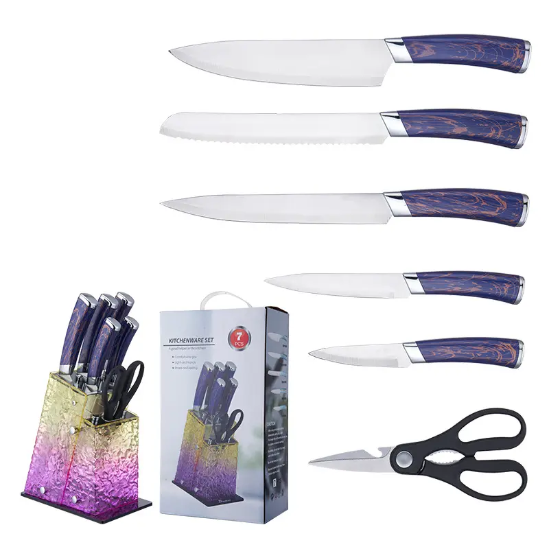 Novo conjunto de facas de aço inoxidável com anel duplo de aço com suporte para facas, presente para chef de frutas, atacado