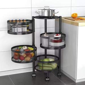 Kitchen <b>Vegetable</b> Rack Cylindrical Floor Type 360 Degree Rotating <b>Baskets</b> Rack 5-Layer Shelving Metal Storage Rack - Product Image 3
