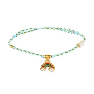 Pulsera verde de cuerda trenzada de perlas microduras de oro sólido de 24 quilates de lujo con forma de arco iris decoración de joyería de encanto fino - Product Image 1