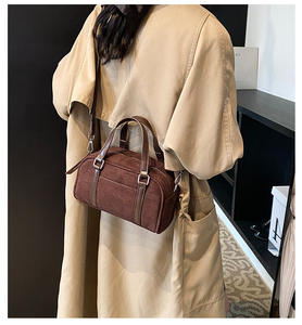 Brown suede style handbag, metal <b>buckle</b> embellishment, women's fashionable shoulder crossbody <b>bag</b> - Product Image 5