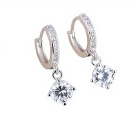 EK27 Anting Perak Sterling Zirkon Empat Cakar Anting Gantung Wanita Bergaya Serbaguna Nuansa Berkelas