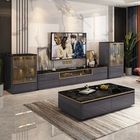 Meubles de salon en vente flash, style nordique moderne de luxe, prix bas, ensemble de meuble TV et table basse noirs