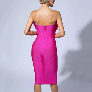 Sexy thanh lịch trang phục chính thức bên ăn mặc Thiết kế thời trang chất lượng cao lông quây Dài đến đầu gối băng Dresses đối với phụ nữ - Product Image 3