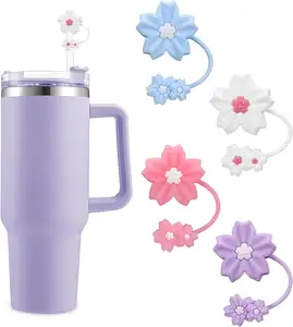 10 mét Silicone rơm bao gồm cho cup phụ kiện, Dễ Thương Hoa rơm Topper cho Tumblers, rơm cap Stopper cho tái sử dụng ống hút