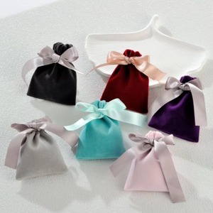 Thickened Plush Fabric Velvet <b>Gift</b> Bag Ring Earrings Necklace Jewelry Pouch Bag With <b>Bow</b> Ribbon Drawstring - Product Image 1
