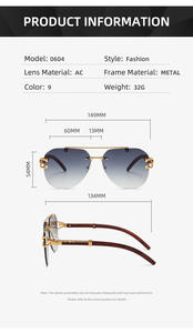 0604 Gafas de Sol Cuadradas de Diseño con Logotipo Personalizado, Montura Metálica sin Aro, con Aspecto de Madera, para Mujer, Color Azul - Product Image 4