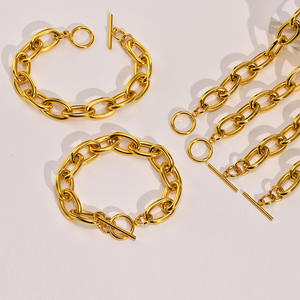 ชุดเครื่องประดับ2ชิ้นสำหรับผู้หญิงสร้อยคอชุบทอง18K ปราศจากรอยเปื้อนขนาดใหญ่ทันสมัย - Product Image 3