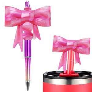 Cuentas focales suaves y personalizadas con purpurina teñida de corbata navideña para tapas de bolígrafos y abalorios Cuentas grandes con lazo de silicona 3D al por mayor - Product Image 5