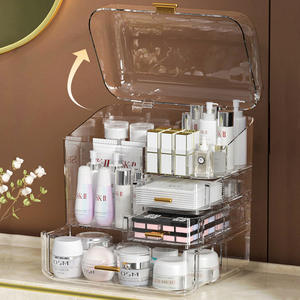 Boîte de rangement cosmétique en acrylique avec couvercle et tiroirs pour organiser le maquillage et les soins de la peau, organisateur de bureau, capacité 50L, couleur unie - Product Image 1