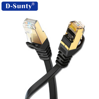 Cable de Red LAN Cat7 Plano Negro de Alta Velocidad BC/CCA SSTP 30AWG 32AWG, Cable de Conexión a Internet Cat 7 RJ45 para Computadora