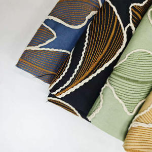 [TEX] قماش فوال قطن 100% بتطريز دانتيل مسطح جميل بنمط أوراق شجر ثلاثي الأبعاد للملابس النسائية - Product Image 1